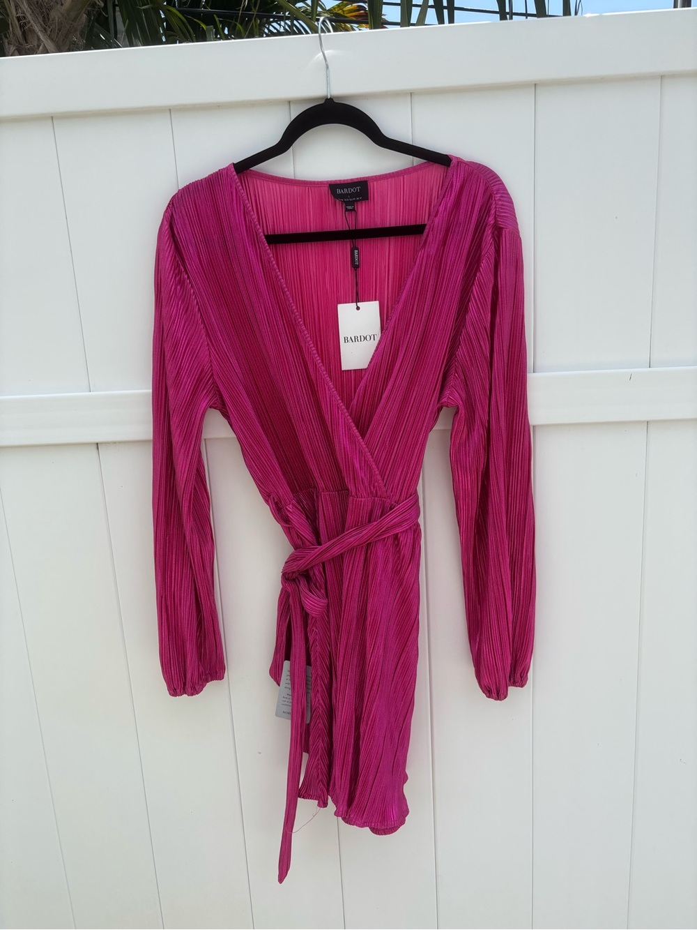 Bardot Fuchsia Pink Pleated Mini Wrap Dress